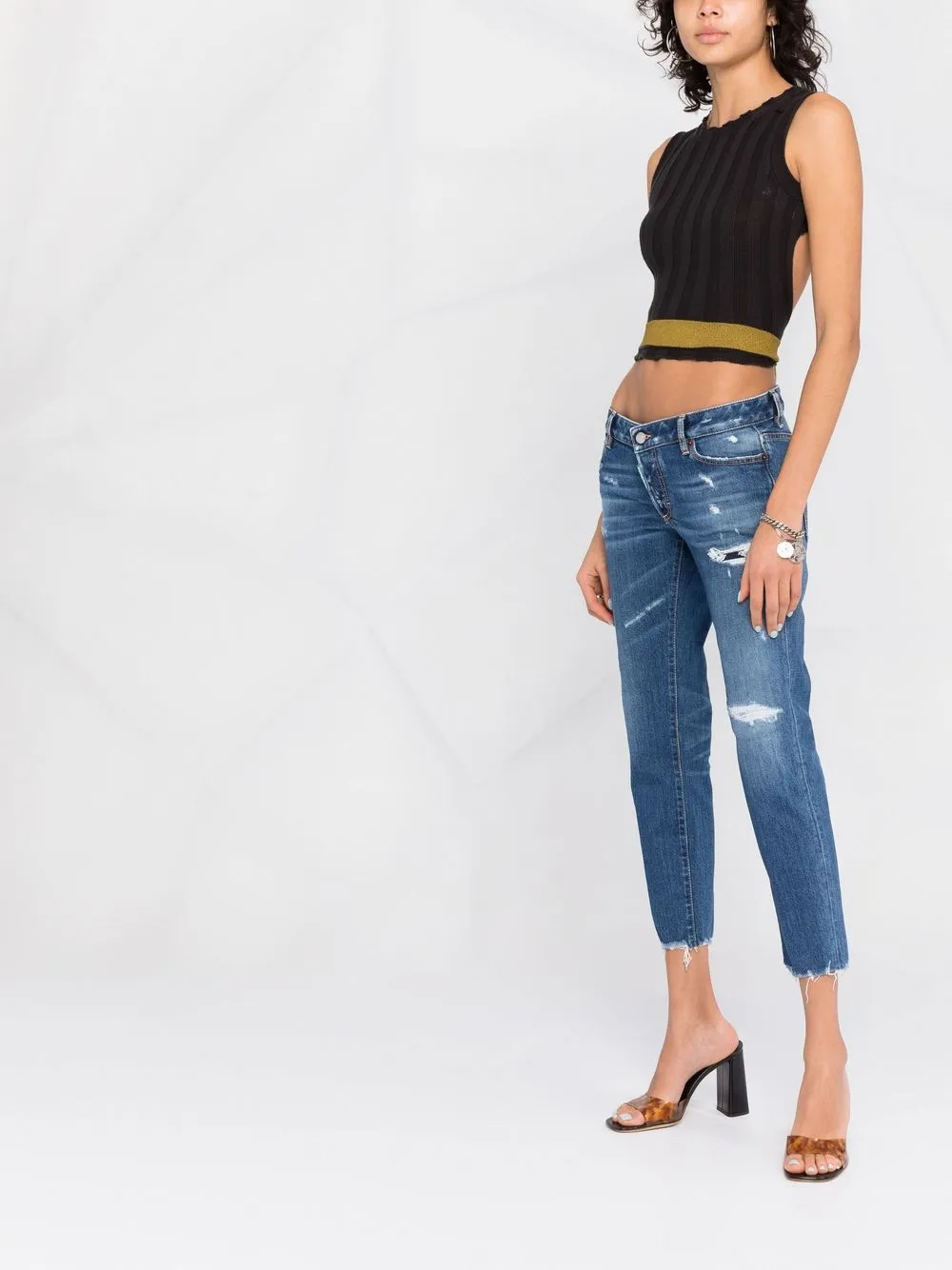 Dsquared2 Distressed Cropped Jeans In Blue