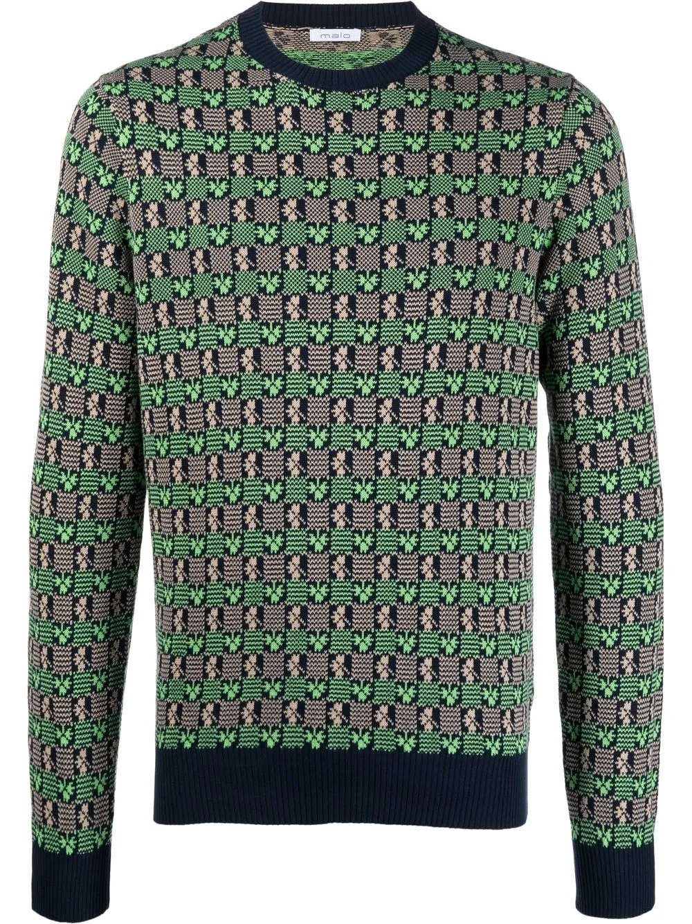 

Malo clover intarsia crew-neck jumper - Green