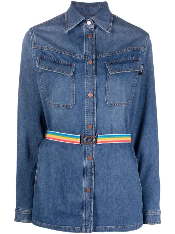 Love Moschino Belted Denim Shirt - Farfetch