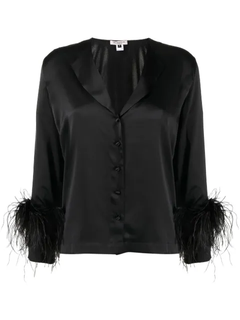 Gilda & Pearl feather-trim silk pyjama set
