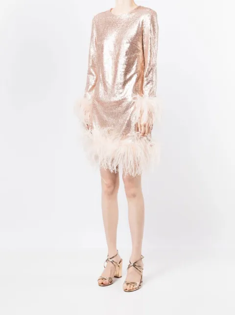 Gilda & Pearl Seraphina feather-trim midi dress 3017ROSECHAMPAGNE - 2