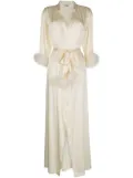 Gilda & Pearl Celeste feather-trim silk robe - White