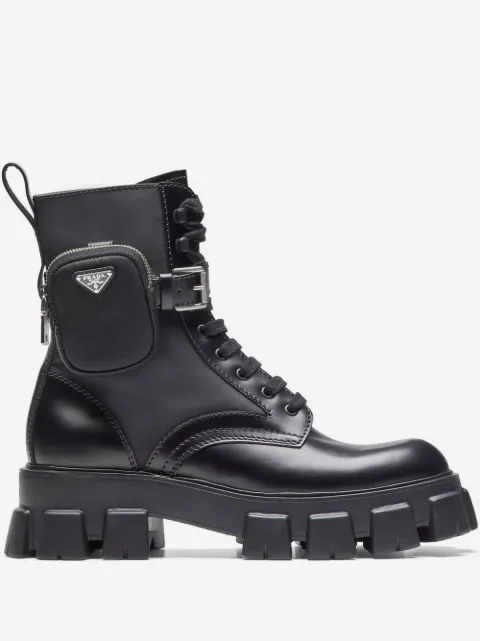 Prada Monolith brushed leather and Re-nylon boots with pouch