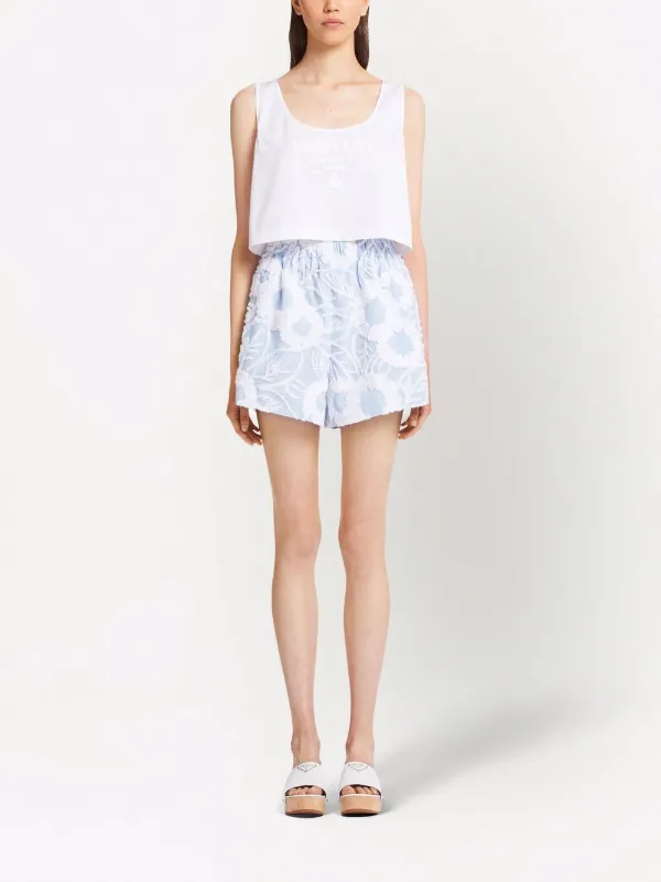 PRADA プラダ シルク100% 花柄 リボン ショートパンツ 38 Prada Floral Embroidered Shorts | Blue | FARFETCH