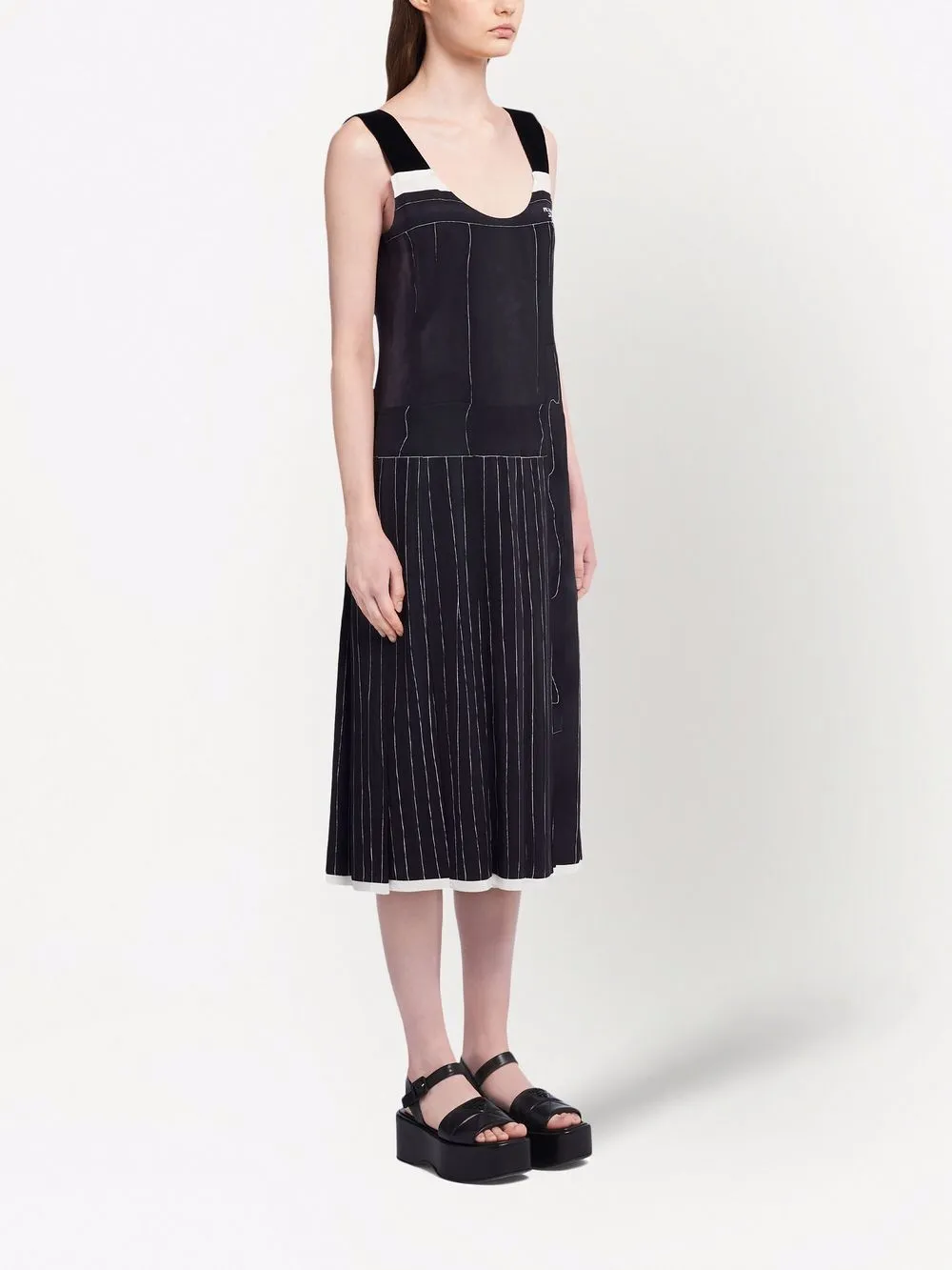 Prada Sleeveless Silk Midi Dress | Black | FARFETCH Prada Sleeveless Silk Midi Dress | Black | FARFETCH