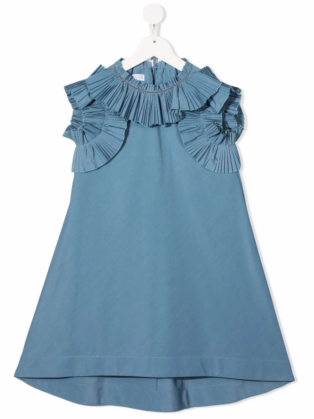 

Brunello Cucinelli Kids vestido midi con detalle de volantes - Azul