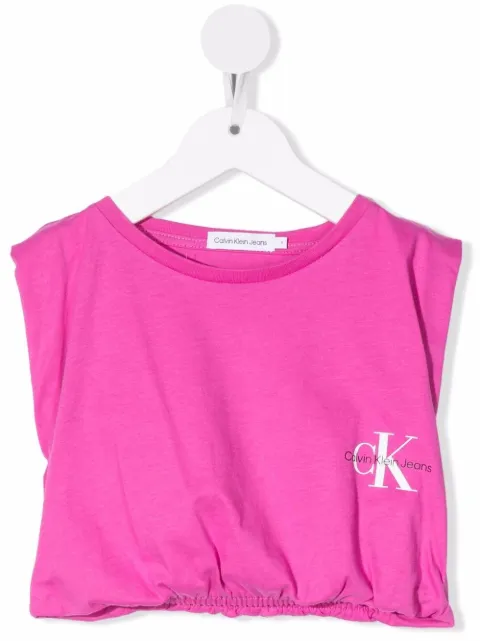 Calvin Klein Kids logo-print cap-sleeve T-shirt