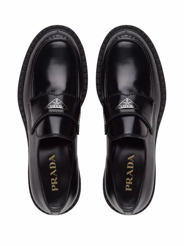 Prada logo plaque chunky heel online loafers