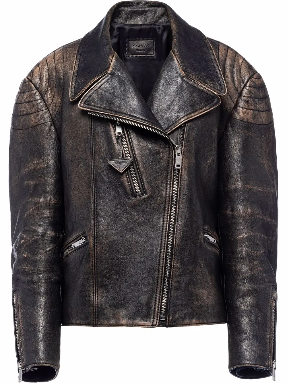 

Prada faded leather biker jacket - Black