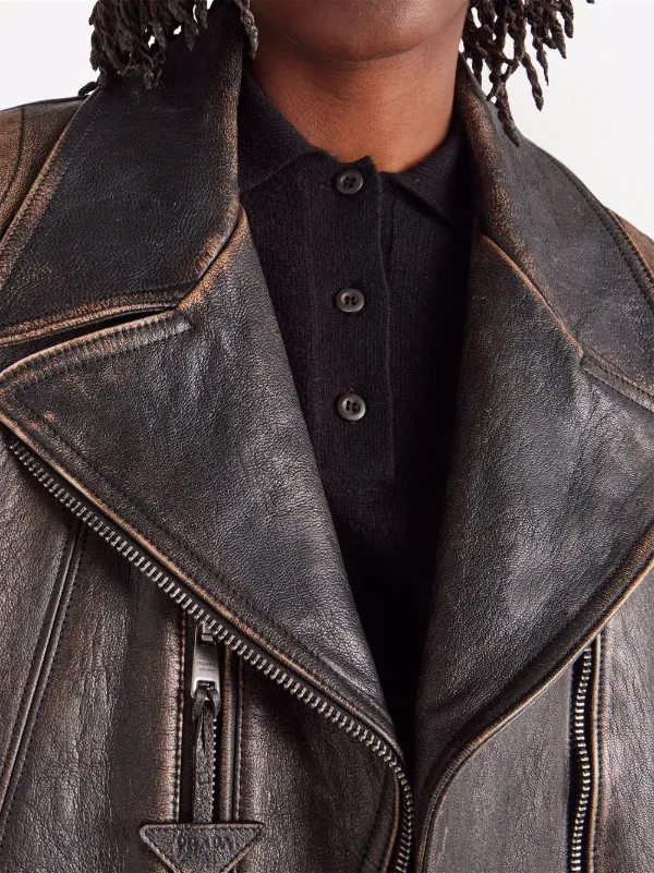 Prada Faded Leather Biker Jacket - Farfetch