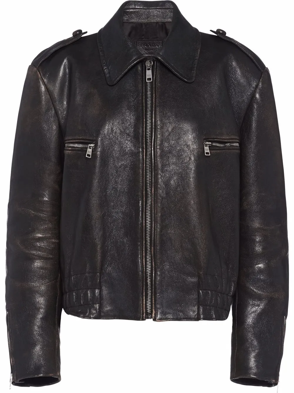 PRADA 2018fw leather stadium jacket-