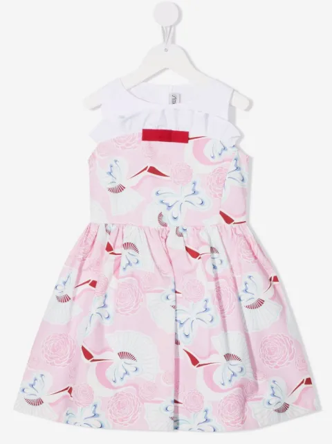 Simonetta shell-print ruffle midi dress