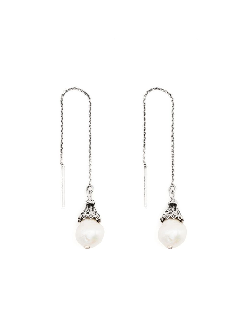 Saint Laurent Pearl-detail Drop Earrings In Silver
