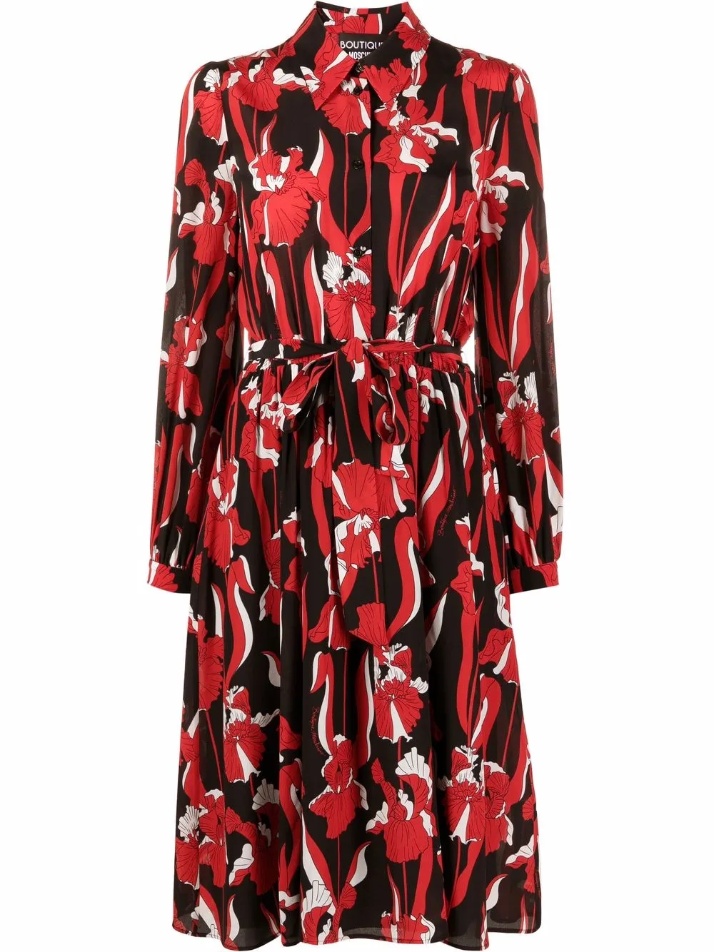 

Boutique Moschino floral belted shirt dress - Red