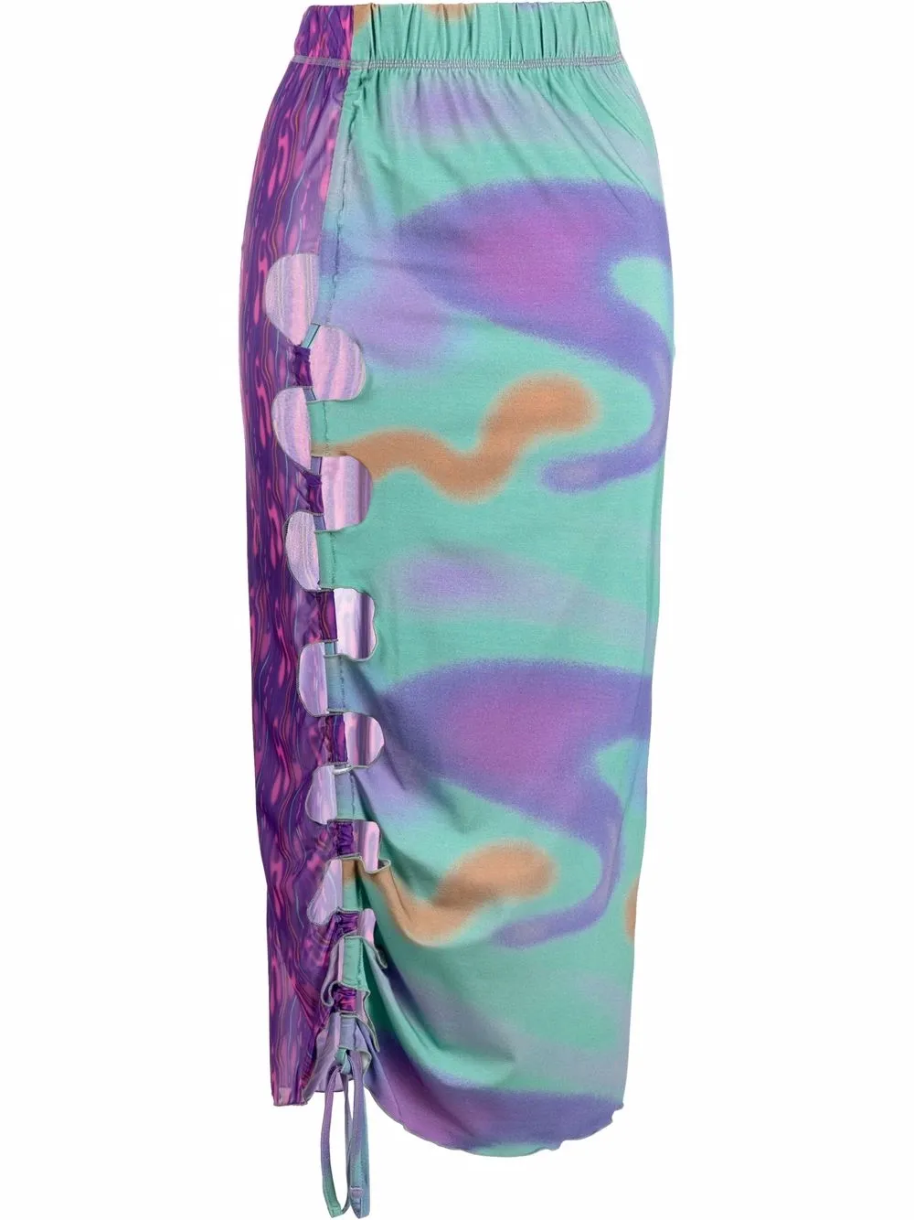 

AVAVAV abstract-print cut-out detail midi skirt - Green