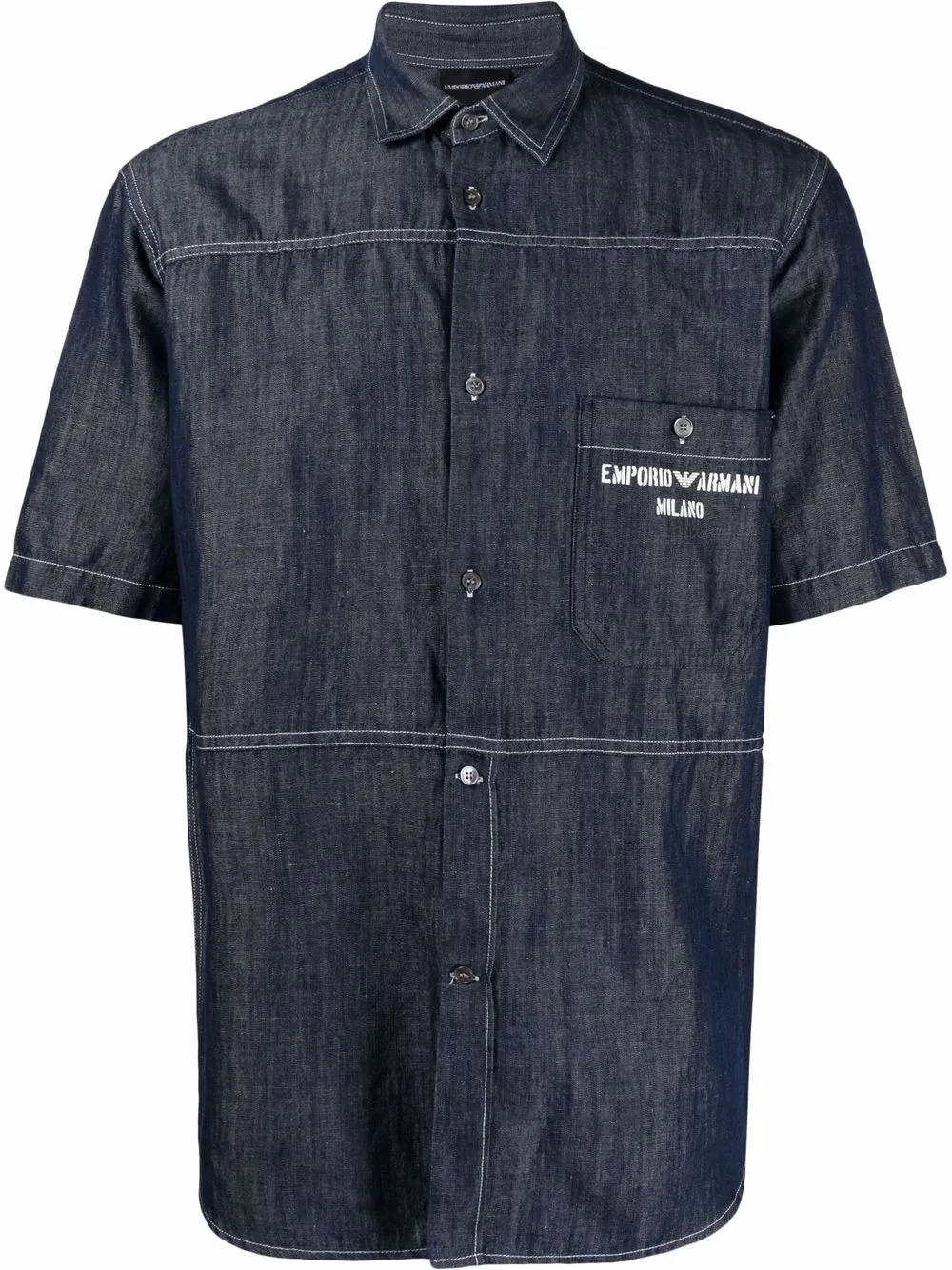 

Emporio Armani logo short-sleeve denim shirt - Blue