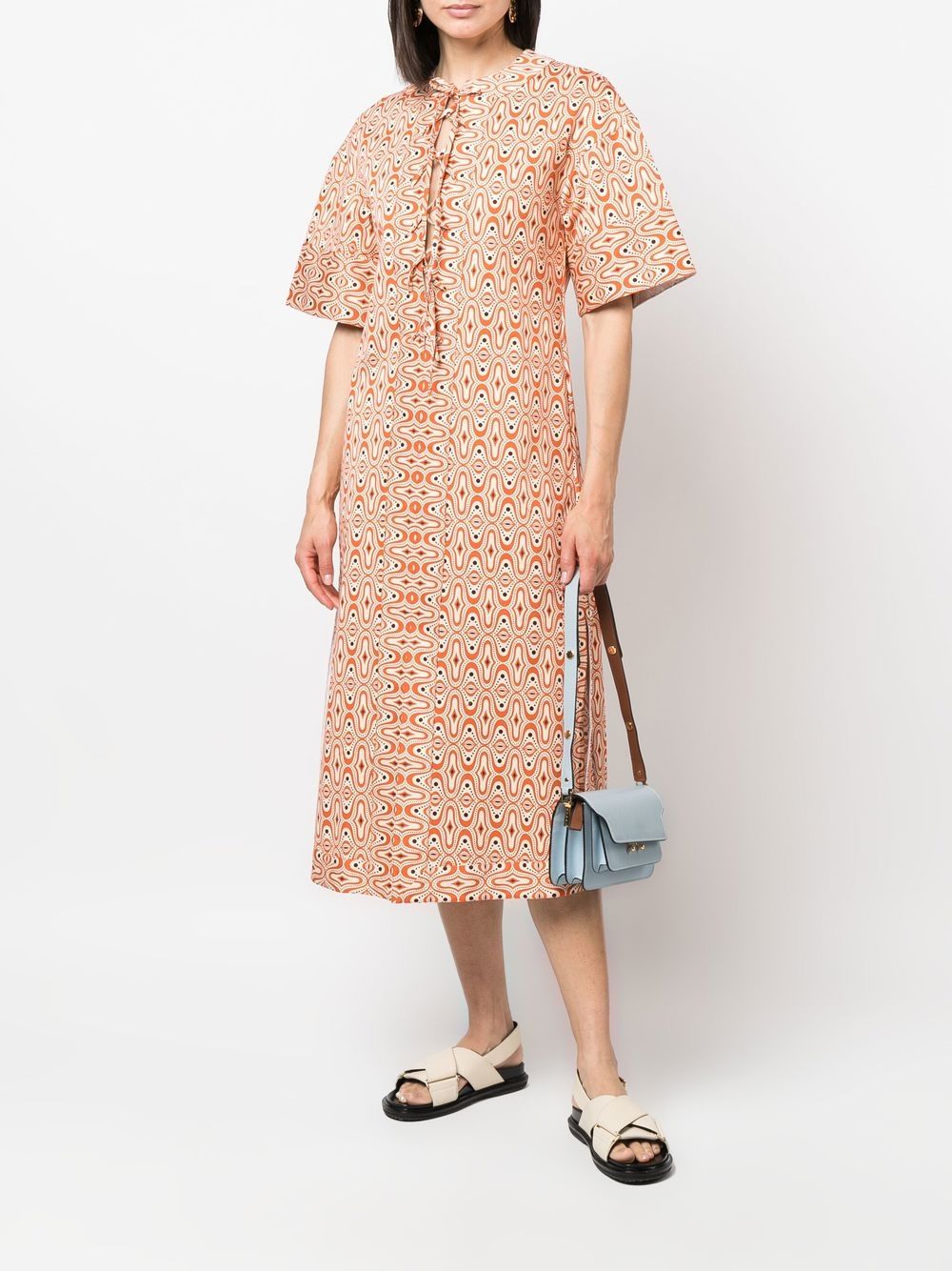 Shop Colville Patterned Lace-up Midi Dress In Orange