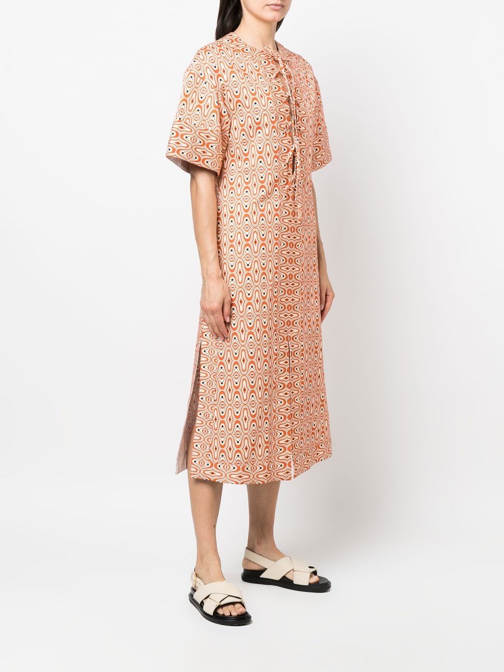Shop Colville Patterned Lace-up Midi Dress In Orange
