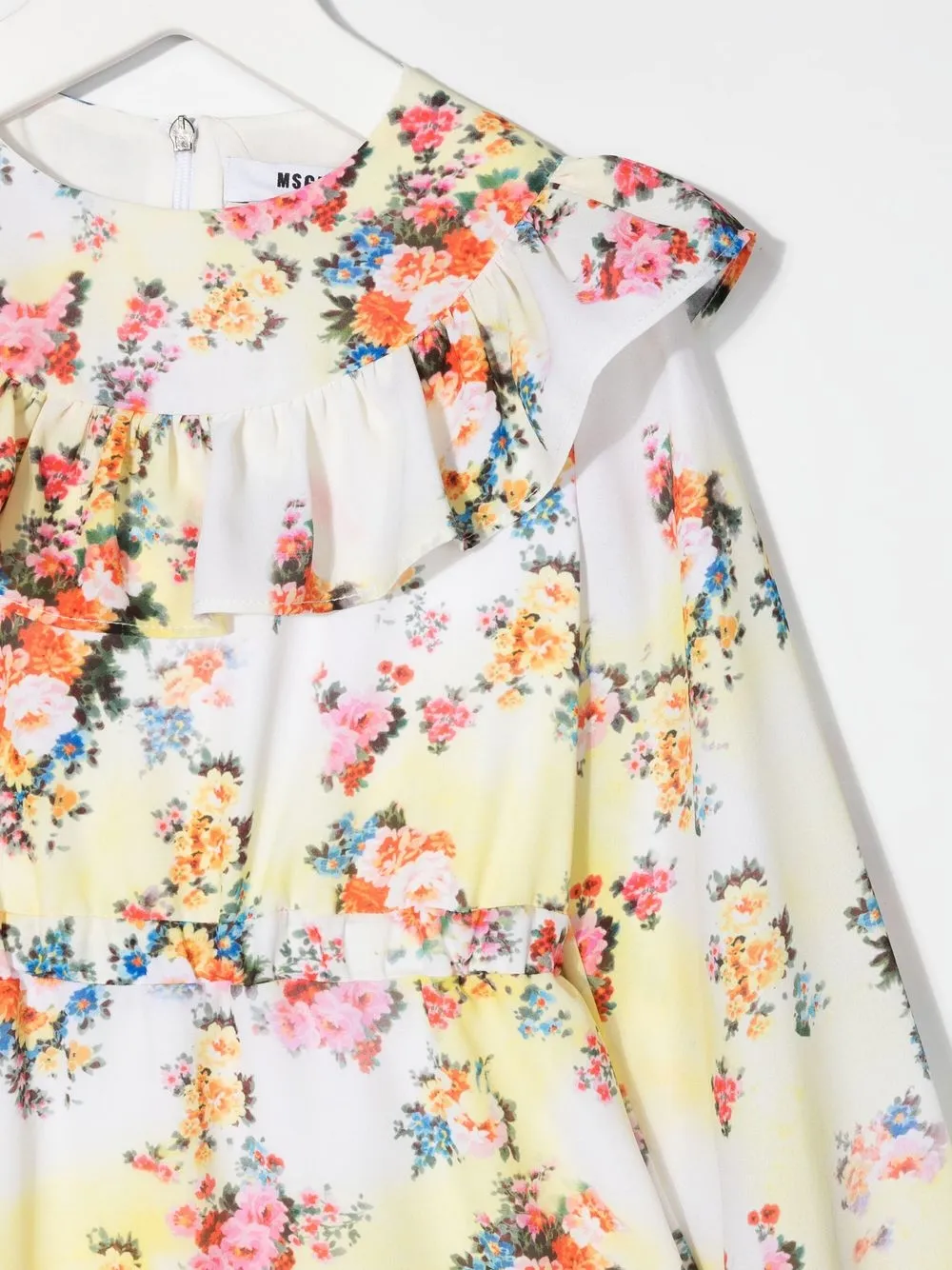  Msgm Kids Gerüschtes Kleid Mit Blumen Print   Gelb 