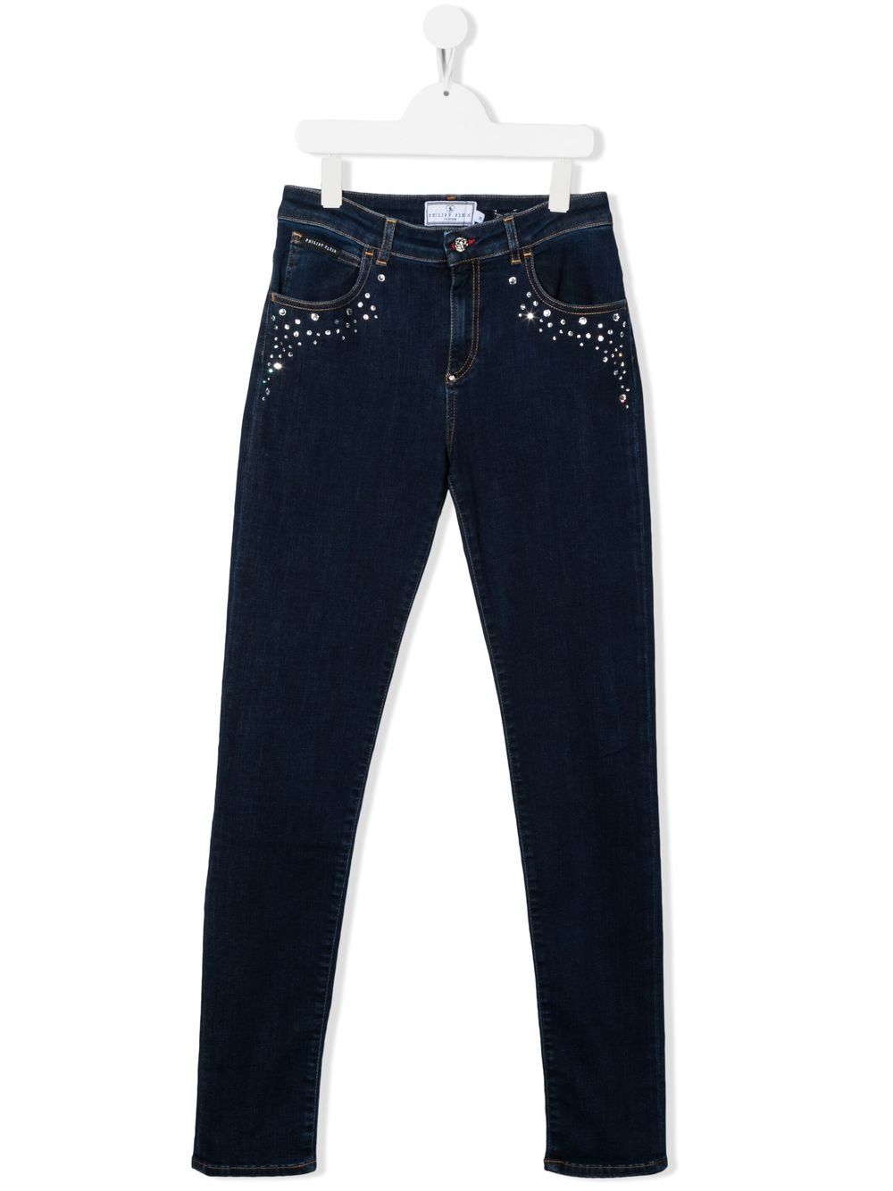 Philipp Plein Junior TEEN crystal-embellished logo-print jeans - Blue