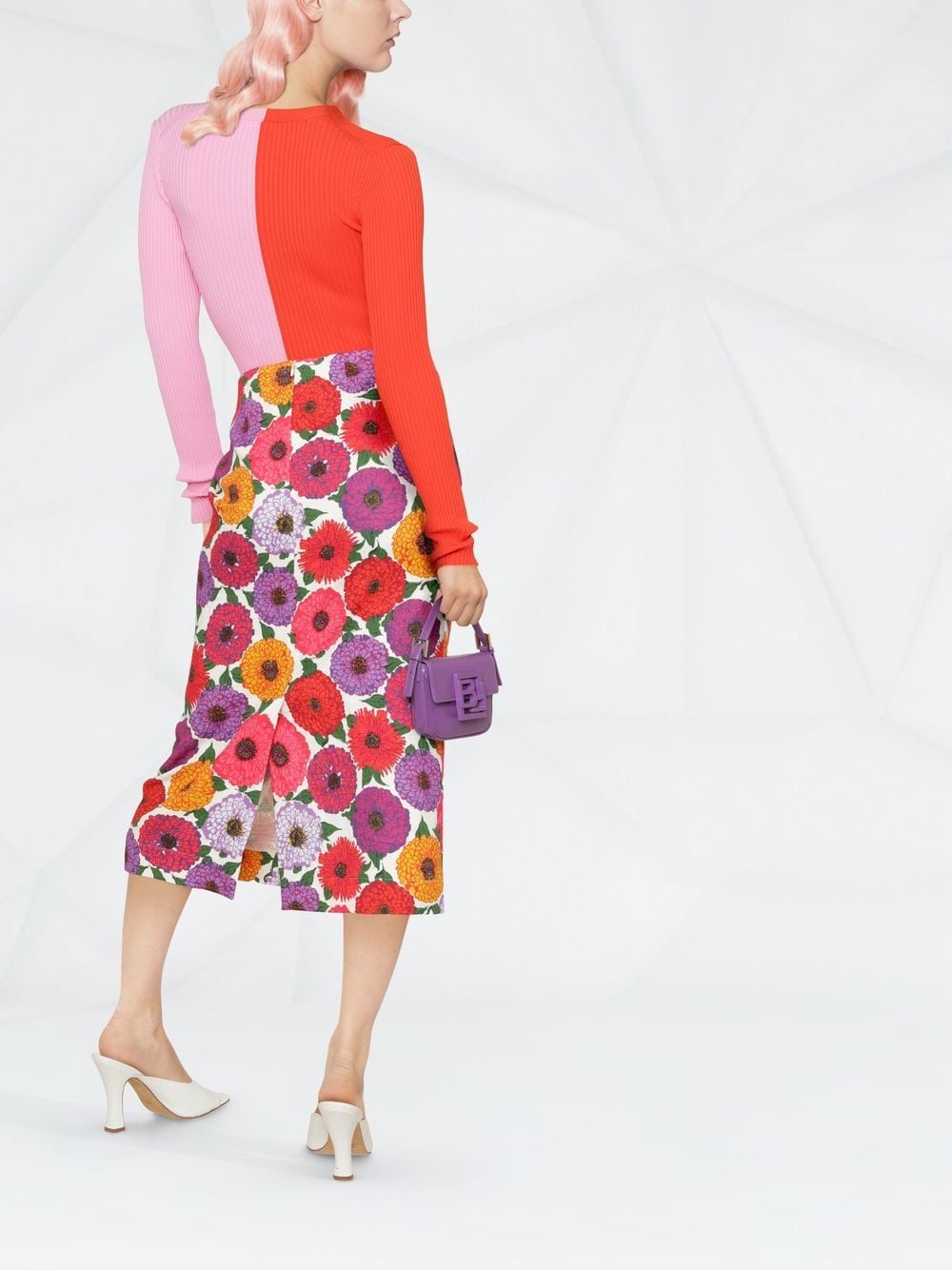 Shop La Doublej Zinnie Floral-print Pencil Skirt In Pink