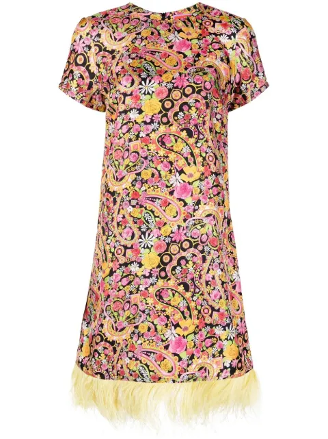 La DoubleJ vestido corto Swing con ribete de plumas