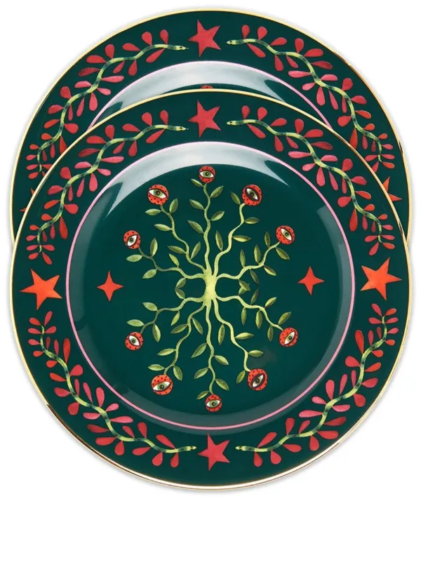 La DoubleJ Eye Vines Set of Two Dessert Plates in Green