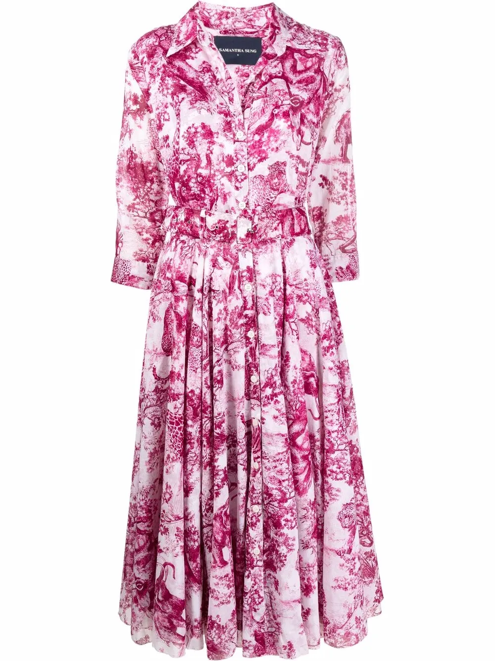 embroidered belted shirt dress