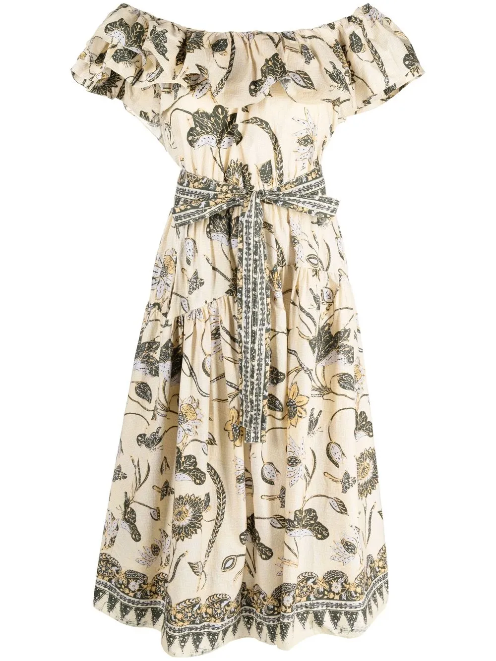 

Ulla Johnson vestido con hombros descubiertos y estampado floral - Neutro