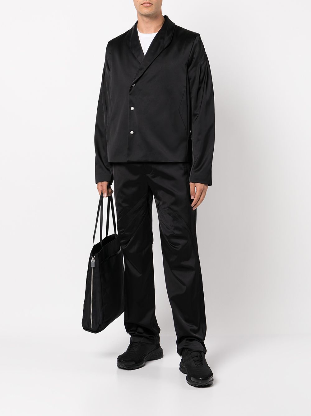 Kiko Kostadinov Itten Darted Satin & Poplin Trousers In Black Ink