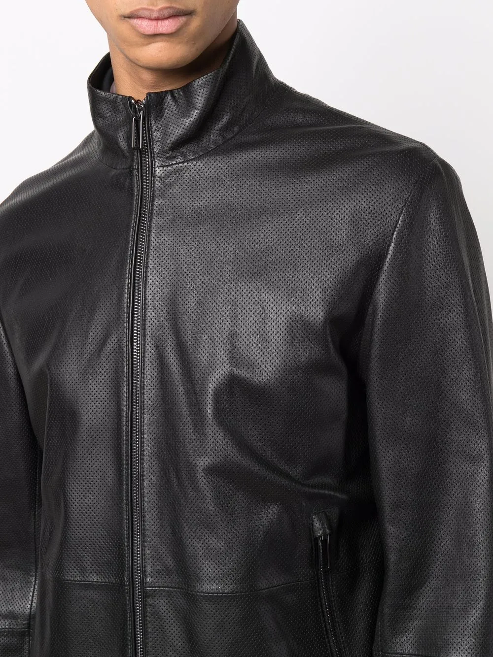 Emporio Armani perforated-detail zip-up Leather Jacket - Farfetch