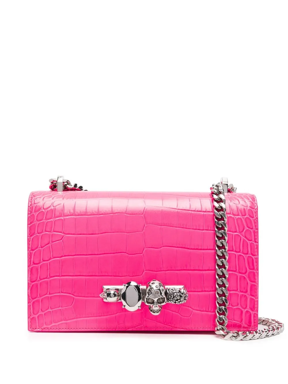 Jewelled croc-embossed satchel bag