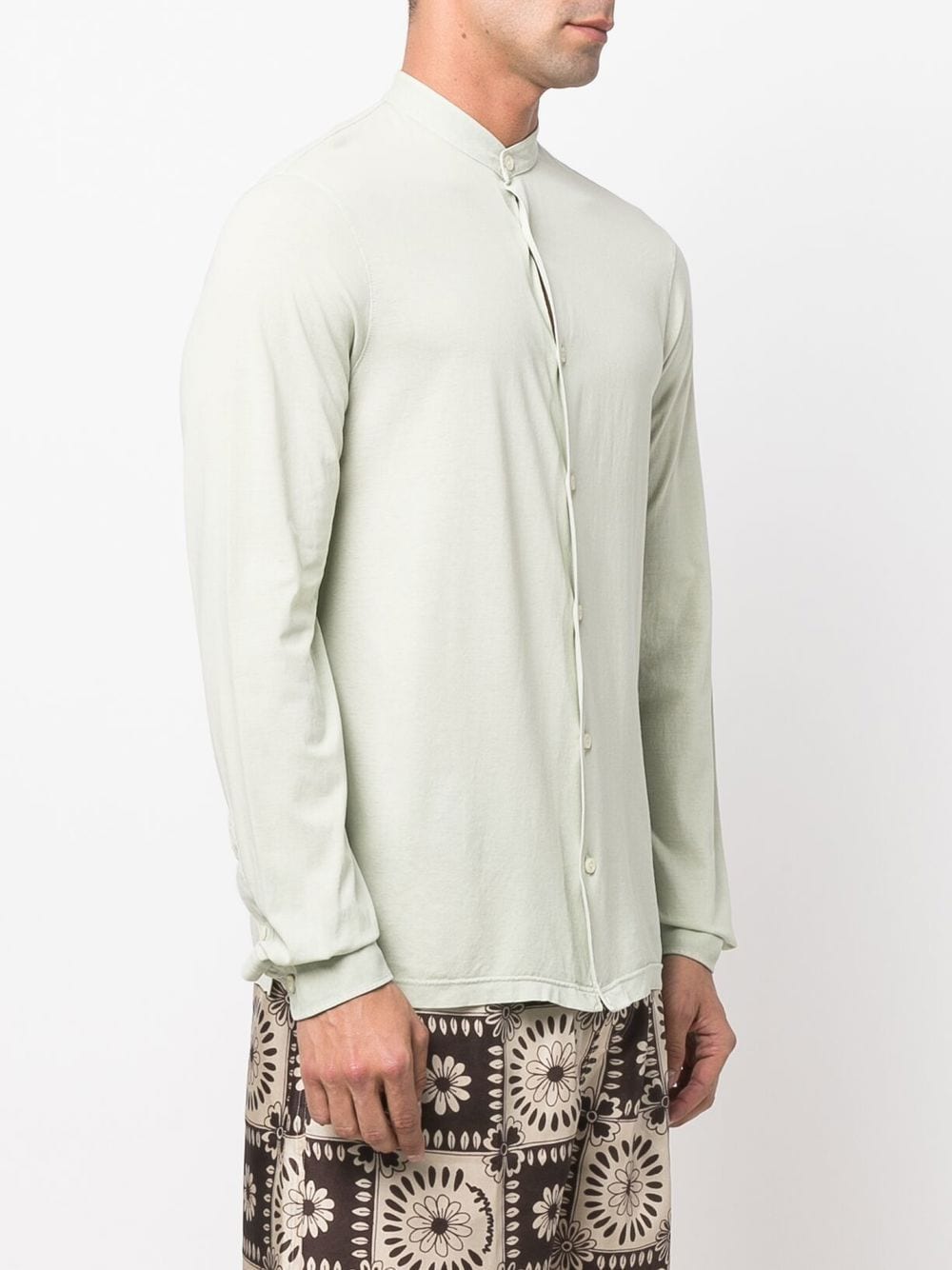 Shop Dell'oglio Collarless Cotton Shirt In Green