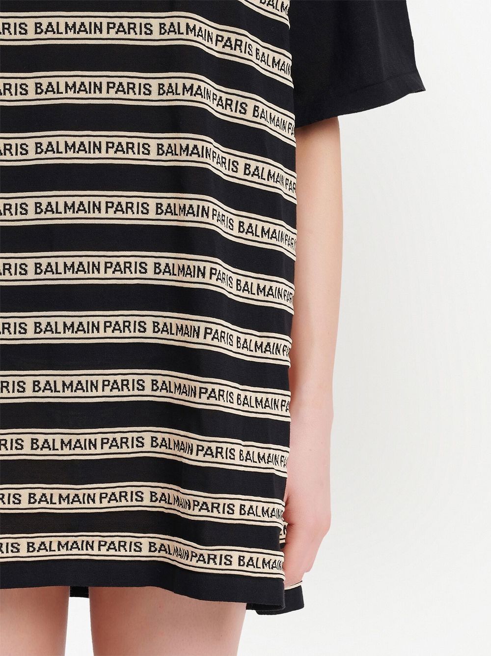 Shop Balmain Striped Logo-lettering Knit Top In Black