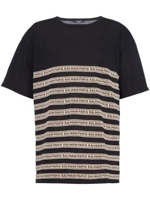 Balmain top tejido con motivo de rayas y letras del logo