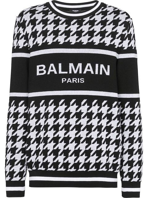 Balmain logo-print houndstooth jumper