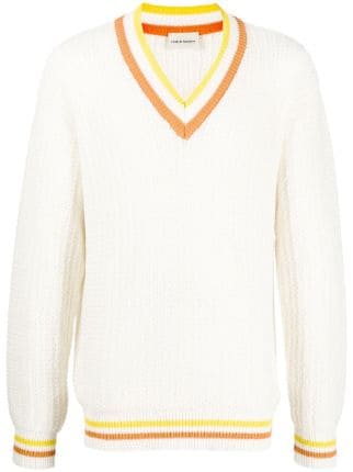 Drôle De Monsieur Striped Trim V-neck Jumper - Farfetch