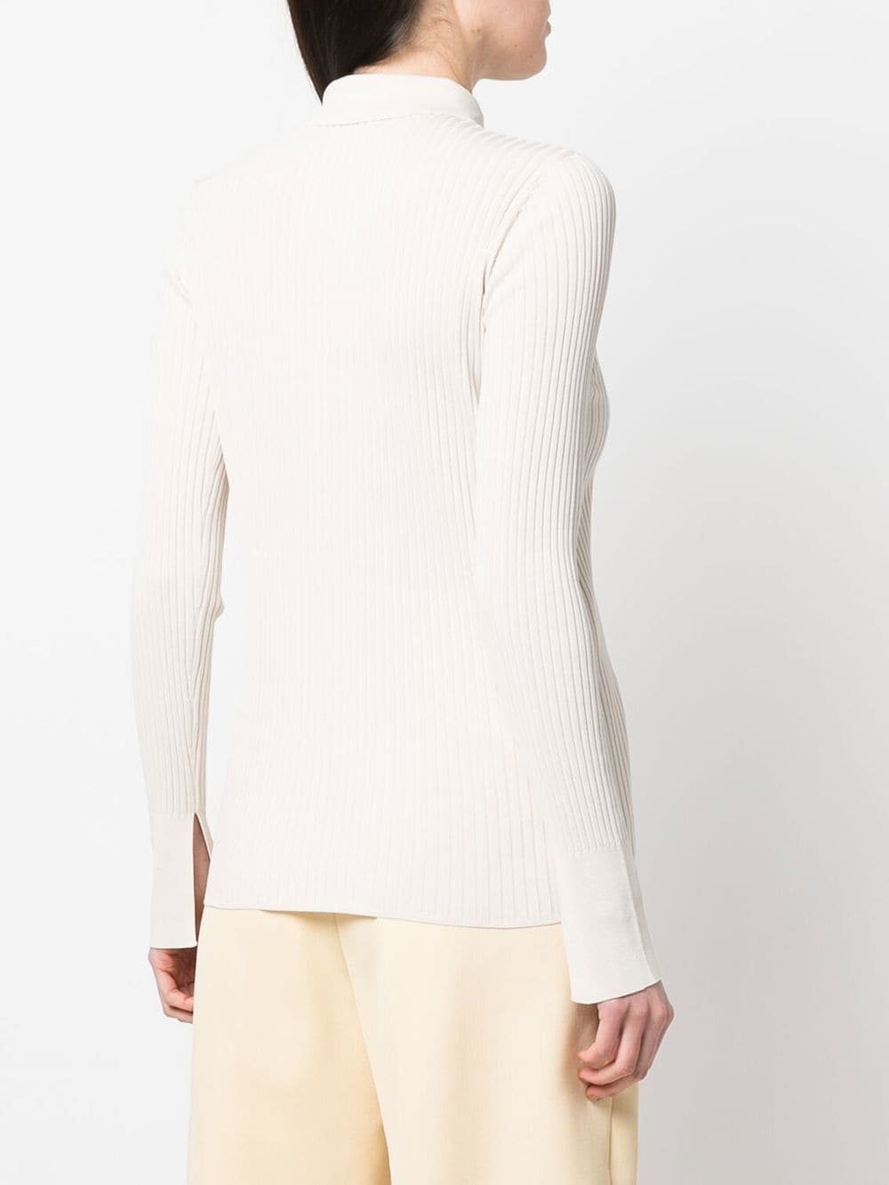 Shop Max Mara Buttoned-up Ribbed Polo Top In Neutrals