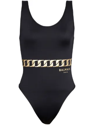 Balmain Chain Link Print Swimsuit Black FARFETCH CA