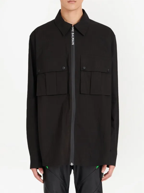 BALMAINTシャツ Balmain zip-up Cotton Shirt | Black | FARFETCH