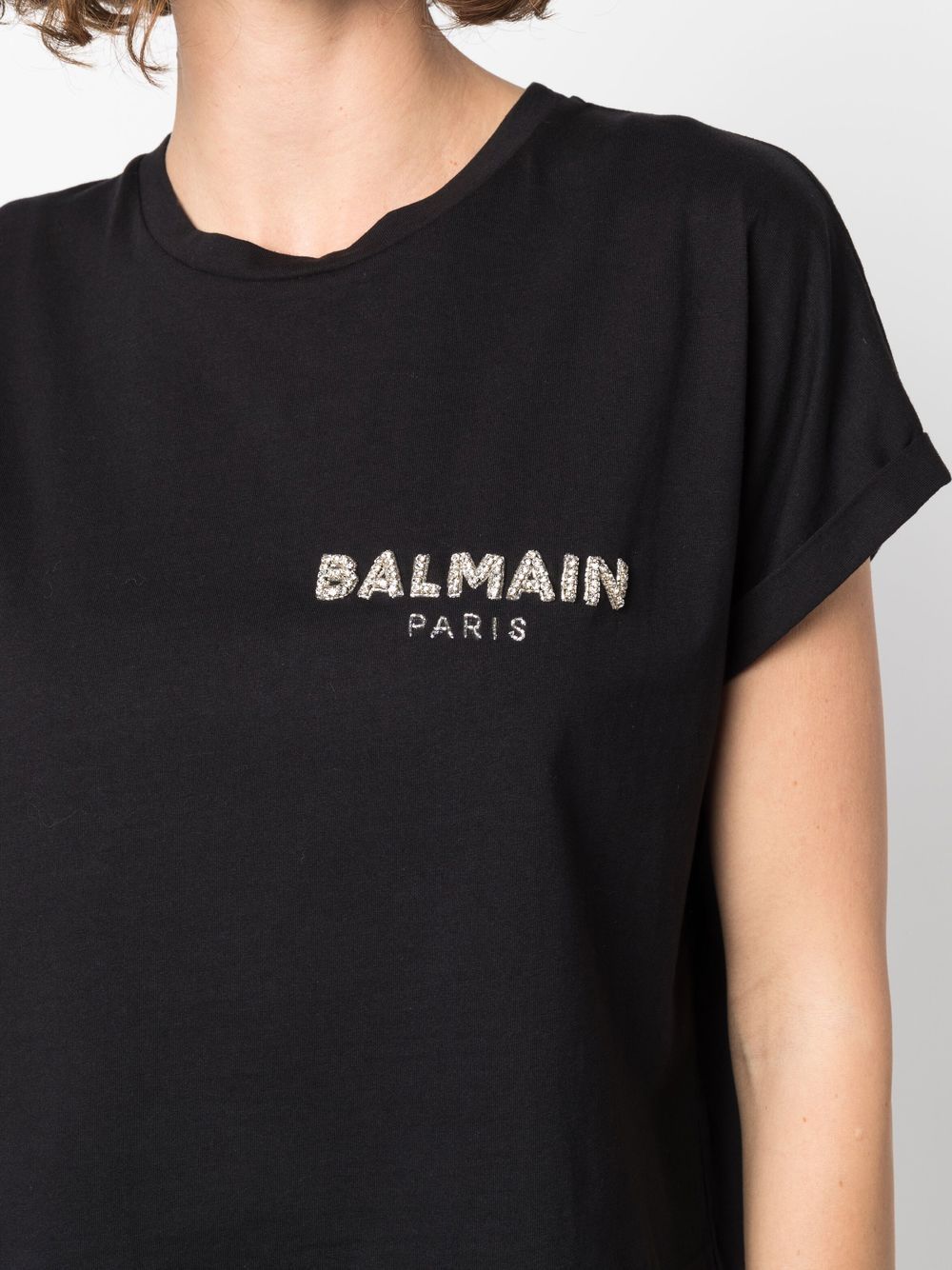 Affordable Balmain sequin logo round neck T-shirt Women