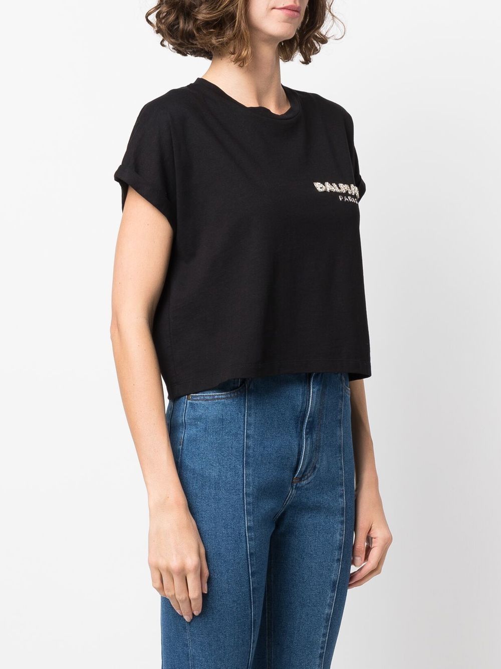 Affordable Balmain sequin logo round neck T-shirt Women