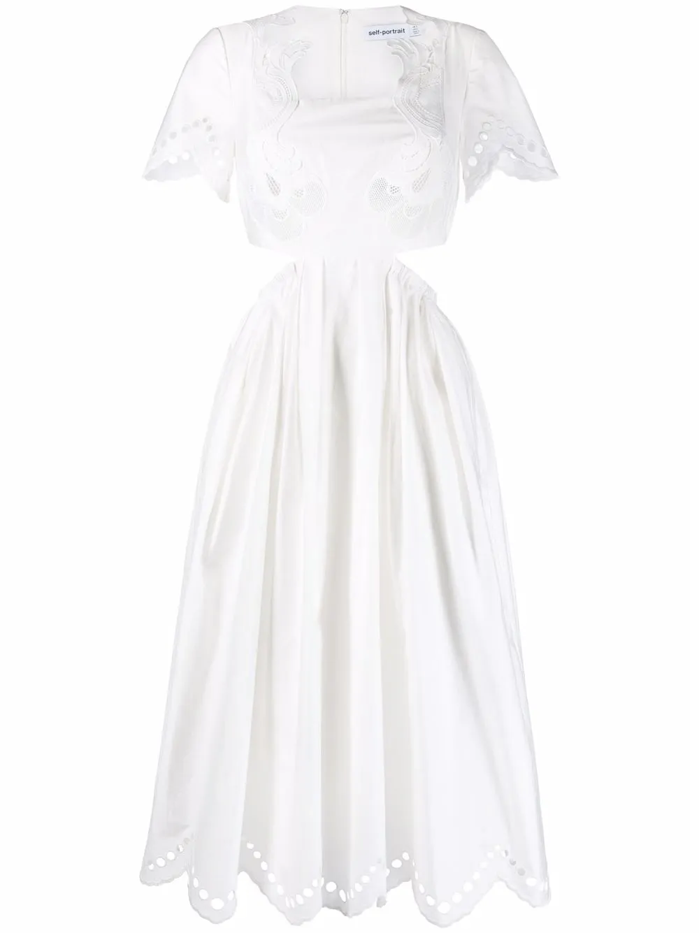 

Self-Portrait vestido midi con ribete festoneado - Blanco