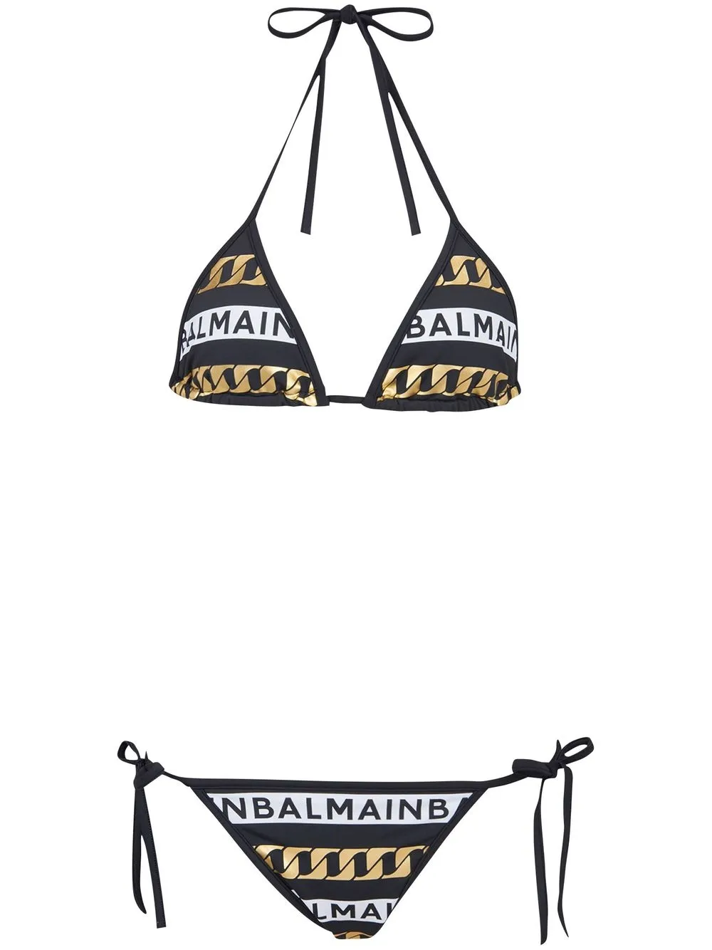 

Balmain bikini metalizado con cuello halter - Negro