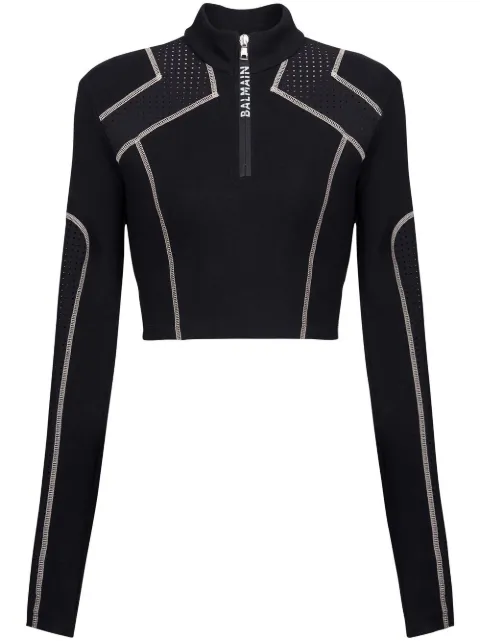 Balmain logo-print cropped top