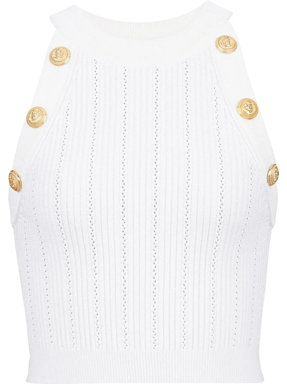 button-embossed cropped top