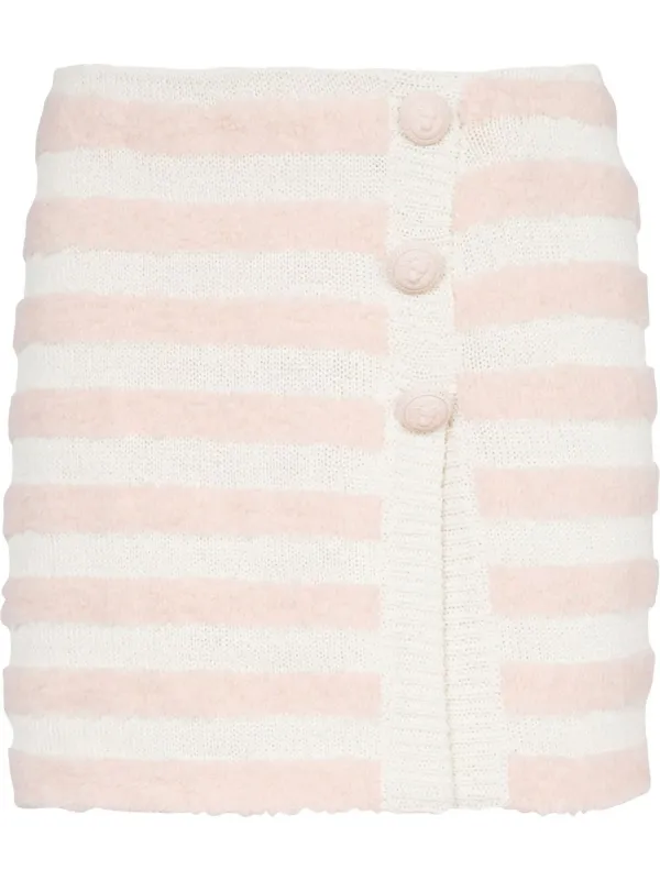 Balmain Striped Knitted Button-up Skirt in White