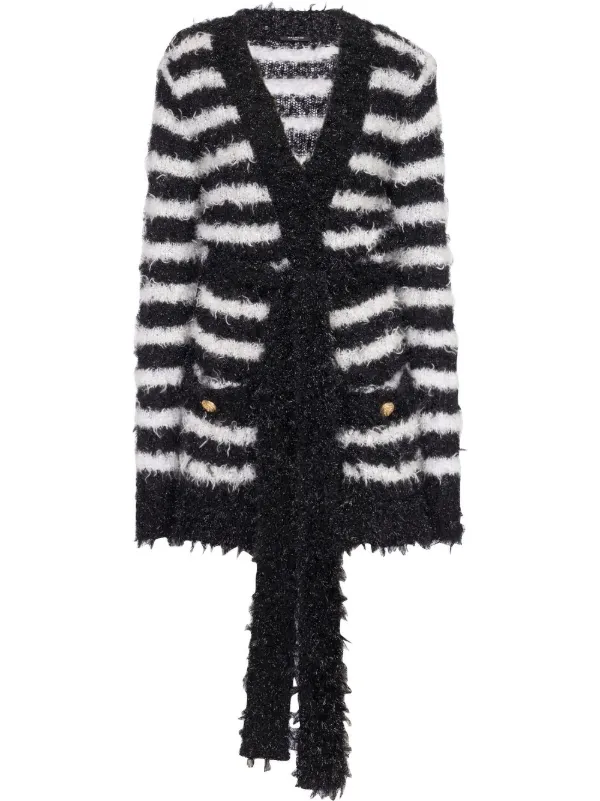 Balmain Striped Belted Cardigan - Farfetch