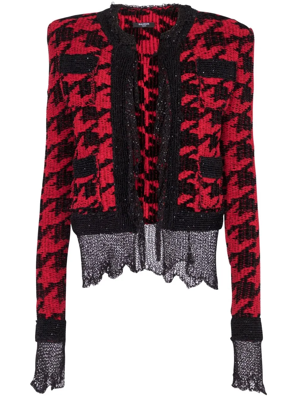 

Balmain distressed-effect knitted jacket - Red