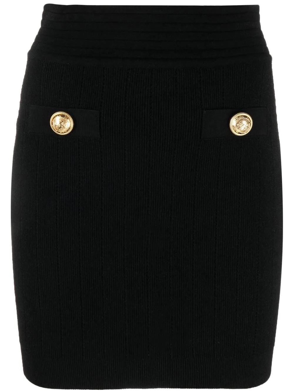 Balmain Knitted Mini Fitted Dress In Black | ModeSens